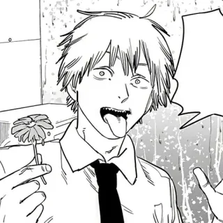 🎭 1ef72ecc Denji Chainsaw Man 애니메이션, 만화, 덴지, 체인소 맨, 꽃, 혀, 웃긴, 스티커 whatsapp sticker