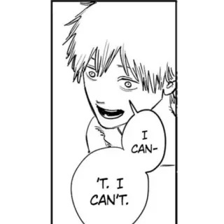 😔 f911b1c4 I CAN- 'T. I CAN'T. 漫画, 动漫, 对话框, 黑白 telegram sticker