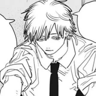 ⛓ 70aea6b4 Denji Chainsaw Man Denji, Chainsaw Man, anime, manga, fatigué, bureau, noir et blanc telegram sticker