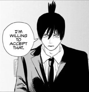 🤍 13a953d3 Aki Hayakawa Chainsaw Man I'M WILLING TO ACCEPT THAT. Anime, Manga, Chainsaw Man, Aki Hayakawa, Bulle, Citation whatsapp sticker