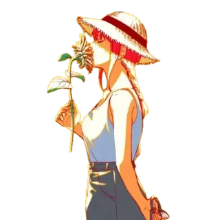 ☄ 0c02e5f0 девушка, цветок, шляпа, аниме, женщина, подсолнух, лето telegram sticker