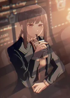 ☄ 229f1d14 Makima Chainsaw Man аниме, макима, человек-бензопила, девушка, кофе telegram sticker