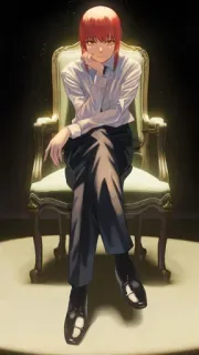 ☄ 31dcd186 Makima Chainsaw Man Аниме, Макима, Человек-бензопила, женский персонаж, сидит telegram sticker