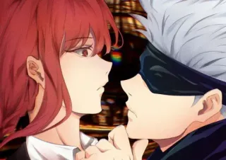 ☄ 7b0a2d59 Makima and Satoru Gojo Chainsaw Man & Jujutsu Kaisen Аниме, Поцелуй, Романтика, Фанарт, Макима, Годжо Сатору telegram sticker