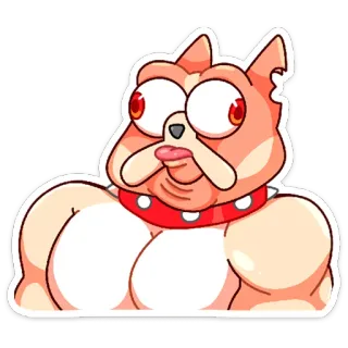 😵‍💫 b93d1374 개, 만화, 웃긴, 근육질, 목걸이, 표정 telegram sticker