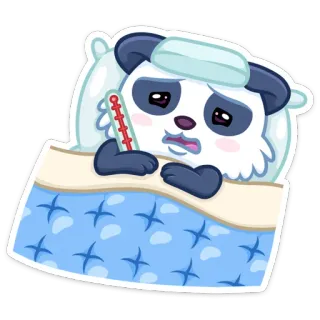 😔 452ea57b panda, sick, illness, fever, cartoon, thermometer, bed telegram sticker
