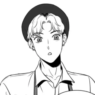 😟 0fa18aea 男人, 贝雷帽, 肖像, 黑白, 角色, 绘画 telegram sticker