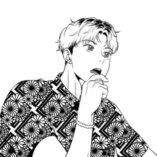 🤔 4c92d592 男人, 动漫, 黑白, 插图, 绘画, 角色 telegram sticker