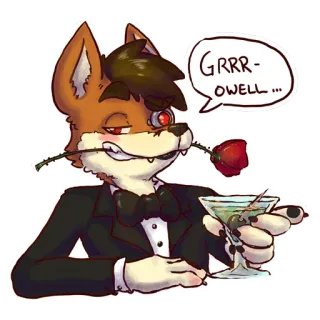 😘 611f9224 GRRR-OWELL... 여우, 턱시도, 장미, 칵테일, 의인화, 만화, 신사 telegram sticker