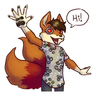 👋 635b2afa Hi! 퍼리, 의인화, 여우, 사이보그, 인사, 손 흔들기, 친근한 telegram sticker