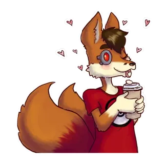 ☕ 7bc9f9a6 여우, 퍼리, 의인화, 사이보그, 하트, 음료, 귀여운, 커피 telegram sticker