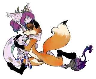 🎊 f0cfc95b 여우, 용, 포옹, 인간형, 생물, 디지털 아트, 판타지 telegram sticker