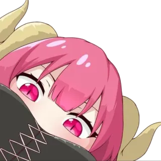 😍 b50f8b3b аниме девушка, розовые волосы, рога, милая, подглядывает telegram sticker