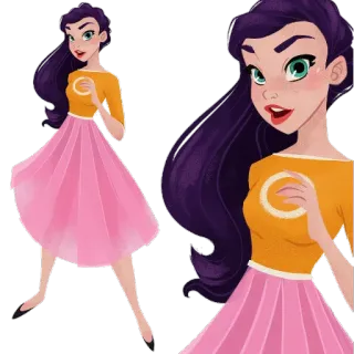 😧 196498ba dibujos animados, mujer, vestido, ilustración, chica, falda telegram sticker