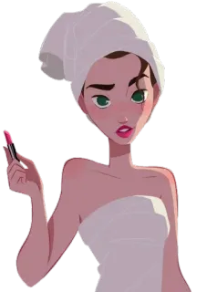 💄 245f7323 mujer, toalla, belleza, lápiz labial, maquillaje, dibujo animado, personaje telegram sticker