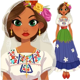 🧝‍♀ 54dc1486 mujer, vestido, flores, tradicional, ilustración, retrato telegram sticker