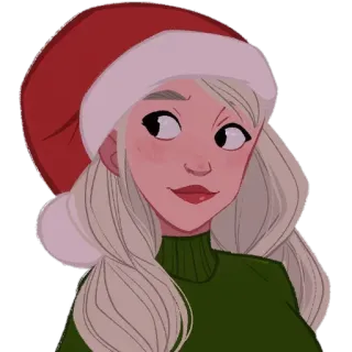 😒 61b6591e Navidad, gorro de Papá Noel, mujer, suéter, retrato, rubia, invierno, fiesta telegram sticker
