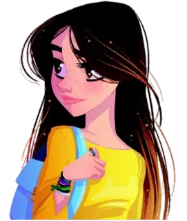 😔 a5e88ec9 chica, morena, dibujos animados, arte, ilustración, adolescente telegram sticker
