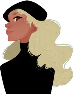 👩 e4f21691 mujer, boina, rubia, retrato, dibujo animado, moda, estilo telegram sticker