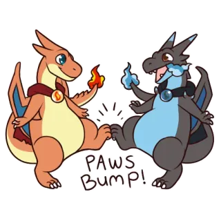 🤛 e93137f0 PAWS Bump! Pokémon, Charizard, Charmeleon, choque de pata, amistad, lindo, animal telegram sticker