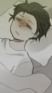 😰 f0b60bea Аниме, Мультфильм, Болен, Спит, Кровать, Уставший, Болен telegram sticker