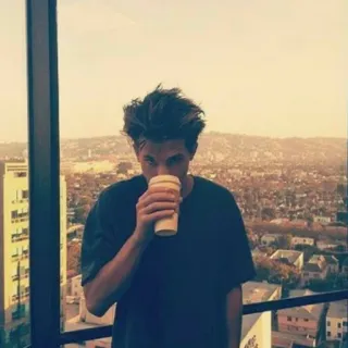 ✨ b6c9ef2c hombre, café, ciudad, balcón, bebida, mañana telegram sticker