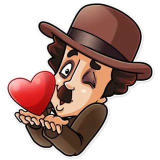 😘 d39e7661 Charlie Chaplin ชาร์ลี แชปลิน, หัวใจ, ความรัก, การ์ตูน, หมวก, หนังเงียบ, ตลก telegram sticker