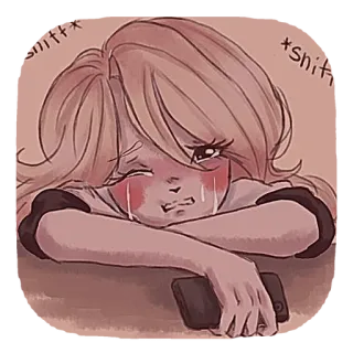 ❤ 7b792e58 *sniff* pianto, triste, emozione, anime, ragazza whatsapp sticker