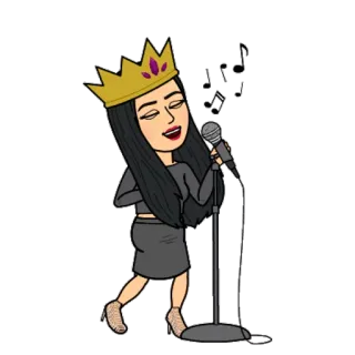 🎤 08edc8e0 Königin, Mikrofon, Singen, Musik, Bitmoji, Cartoon telegram sticker