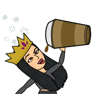 ☕ 2036d399 bitmoji, frau, königin, kaffee, krone, cartoon telegram sticker