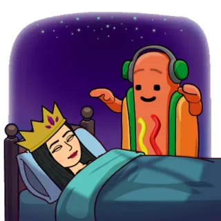 🛌 33ef26b9 Bitmoji, Hotdog, Königin, Schlaf, Nacht, Kopfhörer telegram sticker