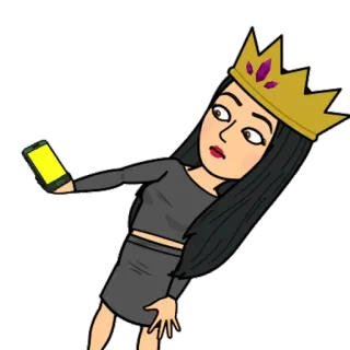 🤳 35d2d552 bitmoji, krone, königin, selfie, handy, cartoon, frau telegram sticker