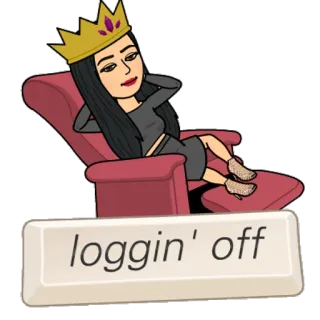 👋 38331e56 loggin' off bitmoji, Cartoon, Abmelden, Entspannung, Königin, faul telegram sticker