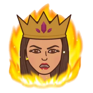 😡 52e42715 wütend, Königin, Feuer, Krone, frustriert, Cartoon, Emoji, Bitmoji telegram sticker