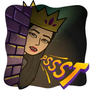 🙂 d732e2ea PSSST Bitmoji, Krone, verschmitzt, geheim, flüstern telegram sticker