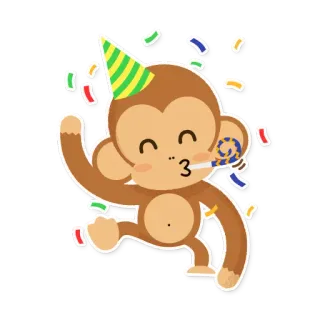 🎉 29faab3f 猴子, 派对, 庆祝, 彩带, 卡通, 动物, 帽子 telegram sticker
