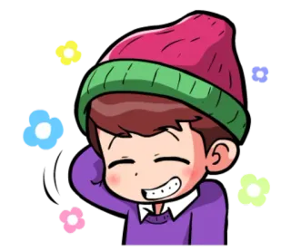 😆 1b197eb5 kreskówka, chłopiec, czapka, kwiaty, uśmiechnięty, szczęśliwy, słodki telegram sticker