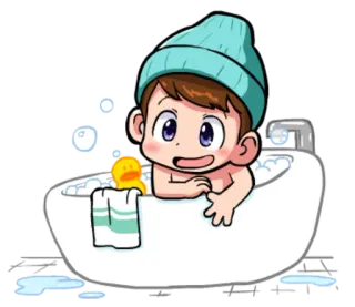 🛁 cfd423b1 kąpiel, bąbelki, gumowa kaczka, kreskówka, dziecko, wanna, czysty, słodki telegram sticker