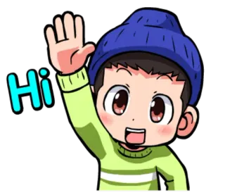 ✋ e3ff92ca Hi cześć, powitanie, chłopiec, machanie, przyjazny, kreskówka telegram sticker