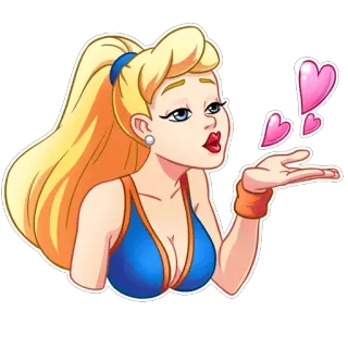 😘 5277b698 女人, 卡通, 爱, 亲吻, 爱心, 金发 telegram sticker