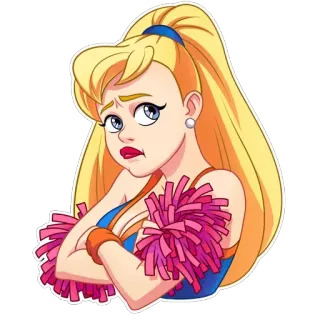 😒 60e82592 啦啦队, 卡通, 金发, 绒球, 悲伤的 telegram sticker
