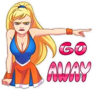 😠 6f4342c8 GO AWAY 走开, 生气, 啦啦队长, 金发, 卡通 telegram sticker