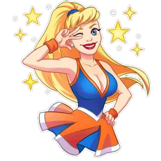 😉 9ed14652 啦啦队长, 女人, 卡通, 星星, 眨眼 telegram sticker