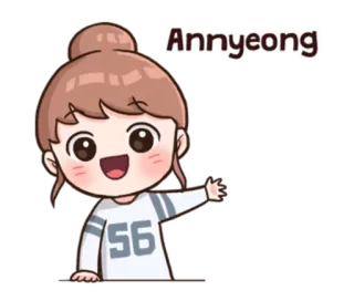 🙋 1c1c85c1 Annyeong 卡通, 女孩, 问候, 挥手 telegram sticker