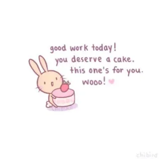 🐝 0003afb5 good work today!
you deserve a cake.
this one's for you.
Wooo! ウサギ, ケーキ, お祝い, 可愛い, 応援, デザート telegram sticker