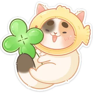 ☺️ 6132da07 chat, trèfle, chance, mignon, autocollant, dessin animé, animal telegram sticker