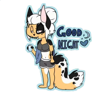 😴 709d69b9 Good Night 晚安, 卡通, 狐狸, 困, 睡衣, 咖啡 telegram sticker