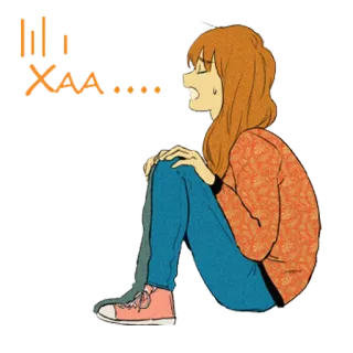 😓 9bf5e474 Hi Xaaa..... 卡通, 女孩, 情绪化, 坐着, 难过, 哭泣 telegram sticker
