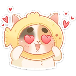 😍 a7bcd16a Katze, Tier, süß, Herzen, Liebe, entzückend, Fisch, Cartoon whatsapp sticker