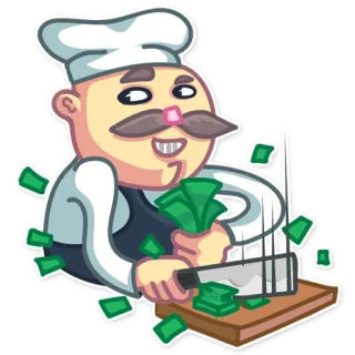 💵 1f533374 เชฟ, เงิน, ความร่ำรวย, ทำอาหาร, การ์ตูน, มีด telegram sticker